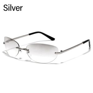 WLVYH UV400 Shades Rimless Y2K Sunglasses Wrap Around Sun Glasses 2000S Punk Sunglasses