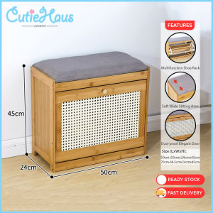 CUTIEHAUS 50CM/70CM Shoe Rack Bamboo Wood With Soft Pad Stool Bamboo Rak Kabinet Kasut Almari - Fulfilled by Cutiehaus