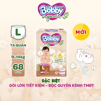 [MỚI RA MẮT] [TẶNG KÈM 8 MIẾNG] Tã quần cao cấp Bobby Organic chăm sóc dịu nhẹ từ thiên nhiên L60
