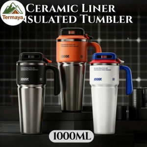 Termaya 1000ml Large Capacity Insulated Cup Ceramic Liner Vacuum Insulated For Outdoor Sports Water Cup Car Mug