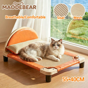 MAODEBEAR Elevated Cat Bed With Pillow Breathable Mesh Sisal Scratcher Cat Sofa Hammock Lounger Chair