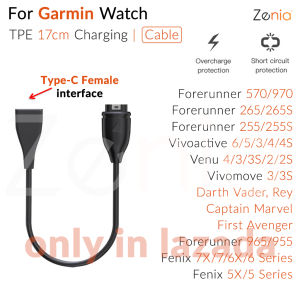 Zenia Bộ Chuyển Đổi Sạc Đồng Hồ Thông Minh 1M/17Cm Cáp Sạc Đầu Cái Khuỷu Tay Type-C USB-A Cho Garmin Fenix 8 E 7 7X 6X 6 Sapphire Solar 5X 5 Plus Vivomove 3S Vivoactive 3/4/4S Venu 2 2S SQ Captain Marvel Rey Forerunner 570/265/265S/255/255S Music 970 965