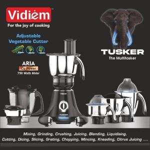 Vidiem Tusker Mixer Grinder | 750 watt Motor with 3 Jars & 1 Juicer 1 Multi chef | Leakproof Jars with self-lock for wet & dry spices chutneys