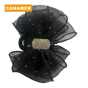 【CANAMEK】 Korean Style Mesh Bow Rhinestone Hair Claw Vintage Elegant Hair Clamp Hairpin Shark Clips For Women Fashion Hair Accessories