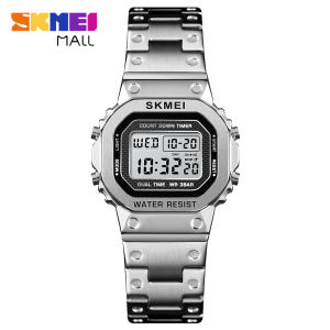 SKMEI Fashion Women Watch Sport Wristwatch Stainless steel Strap 3ATM Waterproof Countdown Backlight Alarm Snooze Hourly Chime Calendar 2419