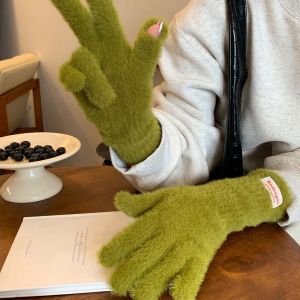 ERYRG Y2K Soft Plush Finger Gloves Faux Rabbit Hair Touch Screen Candy Color Gloves Cute Warmer Anti-cold Mittens Students