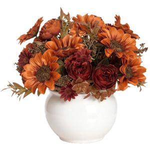 KET1P Silk Artificial Sunflower Bouquet 6 Heads Simulation Plastic Fake Flower Vase Ready Sunflower Peony Centerpiece Home Decor