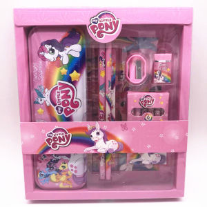 Sanrio Kuromi Unicorn Cartoon 6in1 School Stationery Organizer For Student Kawaii Pencil Case Sharpener Ruler Crayon Set