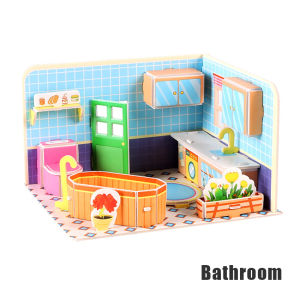 DIY 3D three-dimensional puzzle model paper color handmade toys Paper 3D Jigsaw Puzzle Handmade Bedroom Livingroom Kitchen Bathroom Kindergarten Small Gift Learning Children Educational Toys