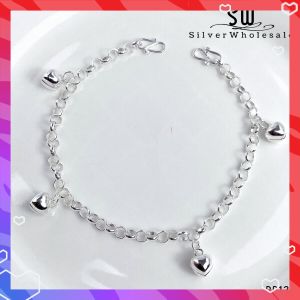 SilverWholesale #BB128 Original Silver Baby Anklet Bracelet With Four Love-Heart Shaped Bells (Gelang Kaki/Tangan untuk Baby)