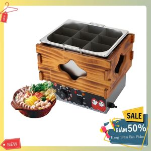 Nồi nấu lẩu xiên que nồi oden loại 9 ngăn ốp gỗ