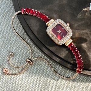 MELODI Inlaid Zircon Womens Bracelet Flexible Pull Out with Diamond Strap Watch Square Alloy Case Dial Quartz Watch