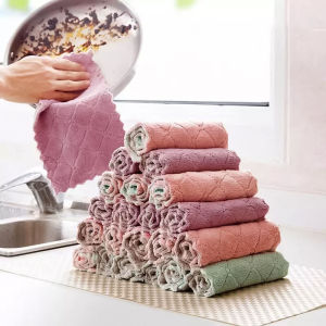 1pc Kitchen Nonstick Oil Washable Dish Towels Absorbent Coral Velvet Cleaning Cloth Warmsunlight