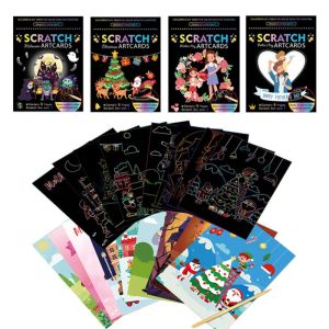 JPTD With Pen Learning Toy For Kids Christmas Toys Magic Scratch Cards Stickers Scratch Stick Art Child Painting Magic Doodle Board Scratching Card Paper Scratch Art Painting Paper Card Kit Dinosaur Drawing Board Art Painting Paper