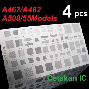 Plat Cetakan IC CPU Universal BGA Stencil Amaoe A467 A482 A508 55 Models Set 4 Pcs MTK MSM RAM PM Power Handphone IC Reball Pin Direct Heat Template