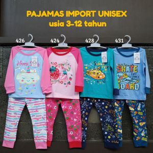 PAJAMAS IMPORT MURAH ANAK CEWEK COWOK BAHAN KATUN STRECH SETELAN PANJANG BAJU TIDUR HARIAN 3-12 THN