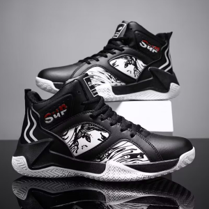 High Top Basketball Shoes for Men Fashion Rubber Sneaker Shoes for Men Leather Waterproof Non-slip Casual Basketball Shoes for Men