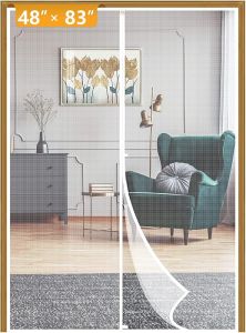 Yotache White Magnetic Screen Door Fits Door Size 32 x 80 Screen Size 34" x 81" High Density Mesh Curtain for Back Walk Through Door with Windproof Hasp Design