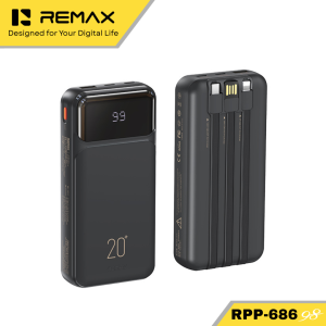 Remax RPP-686 20000 mAh Power Bank 2.1A 3 Cables Fast Charging with LED Digital Display