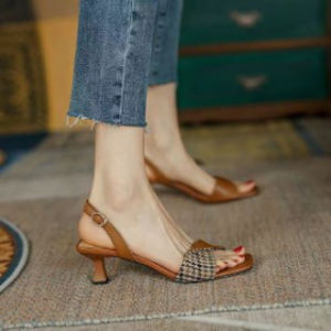 WomenS Summer Low-Heel Versatile Square-Toe Mid-Heel Sandals Versatile Thin-Heel WomenS Shoes WomenS Sandals