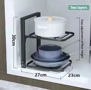 Versatile Stainless Steel Storage Rack: Adjustable Multi-Layer Stand for Kitchen Sink Pot Lids and Under Cabinet Organization | Efficient Pot Holder Included