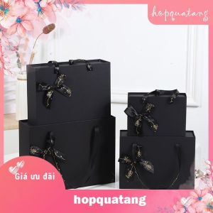 Hộp Quà Tặng Sinh Nhật Kèm Túi Màu Đen Gắn Nơ Dạng Kéo Cao Cấp
