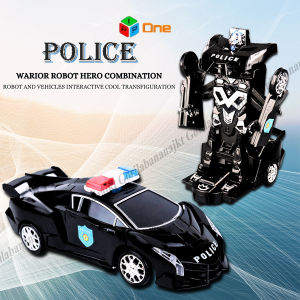 Mainan mobil robot Polisi Hitam 2 in 1 deformation