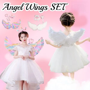 Kid Fairy Angel Wings Costume for Fairy Wand and Halo Childrens Day Halloween Costume