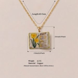 KEND Copper Design Book Pendant Necklace Vintage Style Antique Porcelain Book Necklace Star Flower Design Sense Hand-painted Book Pendant Birthday Gift