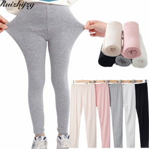 Ruizhijzg เลกกิ้งผ้าฝ้ายสำหรับเด็กผู้หญิงเด็กผู้ชายกางเกงขายาวสำหรับเด็กนุ่มยืดหยุ่นสีพื้นสำหรับฤดูร้อน