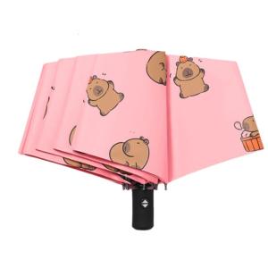 Windproofs Three Fold Umbrella Featuring Capybara Print Sun& Rain Umbrellas For Weather Use Simple Rib Structure