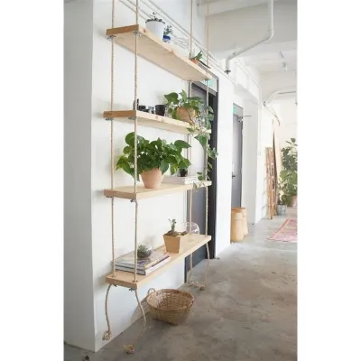 Kệ Treo Tường Dây Thừng 4 Tầng Kệ Gỗ Decor Để Cây Và Đồ Trang Trí