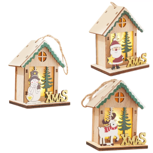 Festival Wooden Cottages Ornament With 48H LED Lights Easy Assembly Holiday Decoration For Christmas New Year Birthday Party