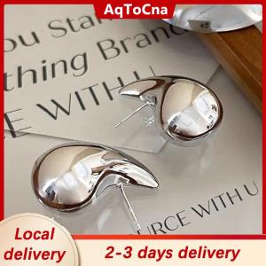 [COD] AqToCna Ship within 24 hours Vintage Gold Plated Chunky Dome Drop Earrings For Womens Earstuds Glossy Teardrop Earrings Exaggerated Jewelry Gifts