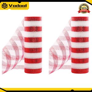 Festive Mesh Ribbon for Holiday Wreaths and Bows 2 Rolls Christmas Decoration Supplies