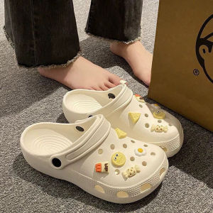 [Free Shipping] Cartoon Rainbow Clog Shoes For Women Summer Casual Outdoor Wear New Thick-Soled Dual-Wear Beach Non-Slip Closed-Toe Half Slippers