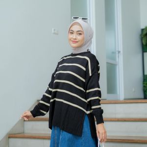 rena strip blaster sweater rajut tebal oversize jumbo wanita terbaru 2024 kekinian