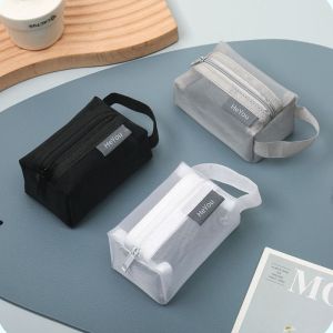 XINGG39 Transparent Mesh Storage Bag ID Credit Card Holder Nylon Transparent Cosmetic Bag Simple Zipper Pouch Small Coin Purse Girl