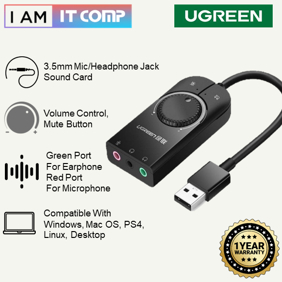 UGREEN USB 2.0 External Stereo Sound Adapter With 3.5mm Microphone ...