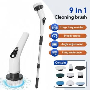 9 in 1 Electric Cleaning Brush Rechargeable Wireless Electric Spin Scrubber Power Brush Shower Bathroom