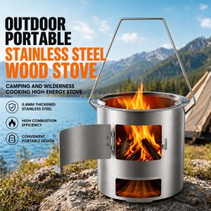 Foldable Camping Wood Stove Portable Charcoal Fire Pit with Handle Bag for Outdoor BBQ Picnic