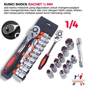 Set Kunci Rachet Isi 12Pcs / Kunci Shock Rachet Ukuran 8 - 24 MM / Socket Wrench Otomatis