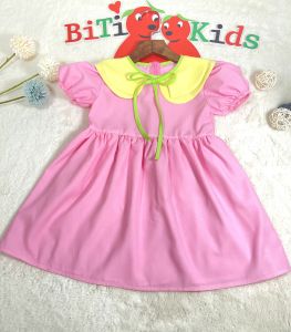 Đầm bé gáiváy xòe trẻ em phối ren MINAKIDS họa tiết hoa nhí xanh kate cotton size 0-8 tuổi.