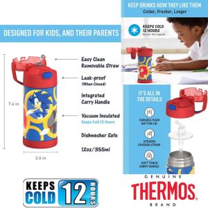 THERMOS FUNTAINER Sonic The Hedgehog 12oz Stainless Steel Vacuum Insulated Kids Water Bottle with Straw