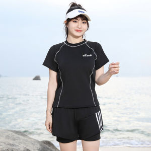Đồ bơi nữ big size đi biển hai mảnh kín đáo che bụng áo ngắn tay vải mềm mại