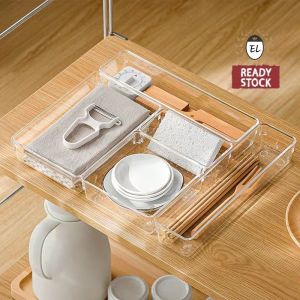 Cosmetic Organizer Tray🔥Ready Stock🔥Desk Drawer Stationery Storage Transparent Plastic Bin / Laci Meja Bekas Kosmetik 多功能抽屉收纳盒