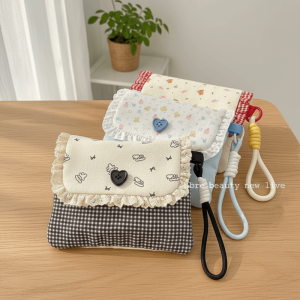 OMQAIO Printed Sanitary Napkin Storage Bag Purse Large Capacity Mini Cosmetic Bag Cute Korean Style Floral Makeup Bag Women