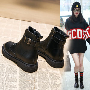 QBELY 2022 Fashion Women Boots Autumn Winter Shoes Soft Bottom Genuine Leather Flat Mid Calf Boots Women casual Martin Boot