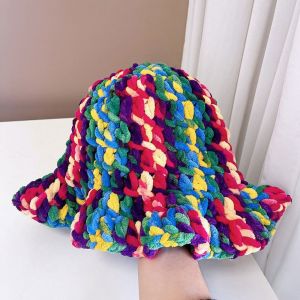 MUKANG Handcrafted Ruffled Edge Fisherman Hat Cable Knit Sweet Knitted Beanie Solid Color Thick Winter Warm Bucket Hat Women