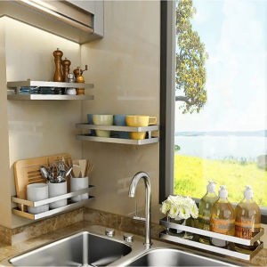 Kệ dán tường nhà tắm nhà bếp để gia vị chai lọ gắn tiện dụng. Kèm miếng dán dường lực chắc chắn. Chất liệu cao cấp không han gỉ.